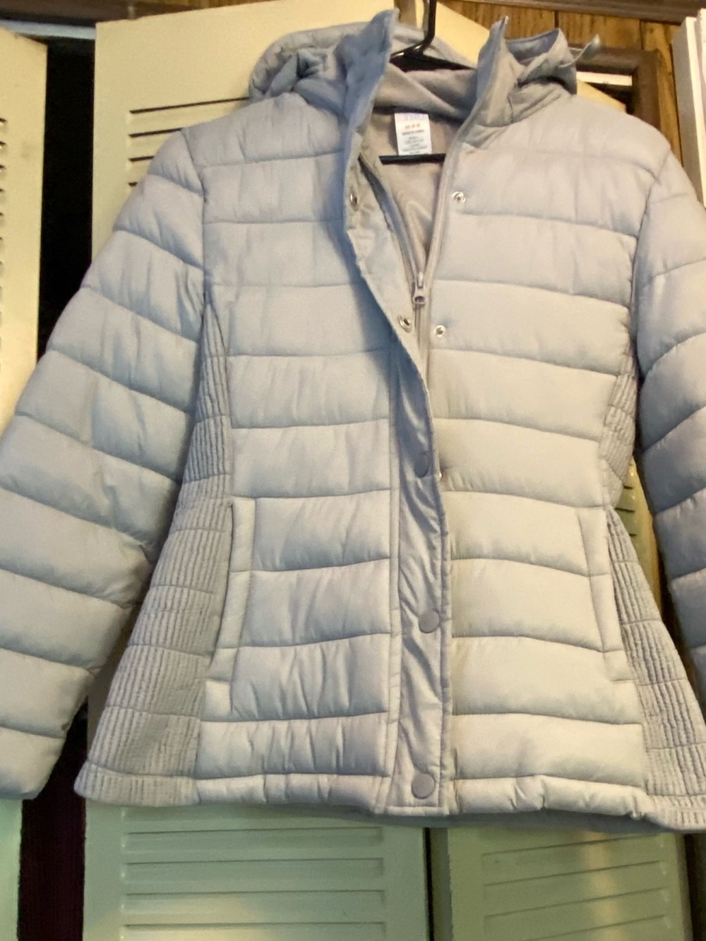 Women's Quilted Hooded Puffer Jacket - Light Gray time & tru